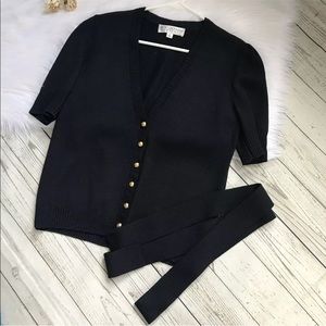 St John Cardigan with Belt Sweater Knit Black Gold Buttons